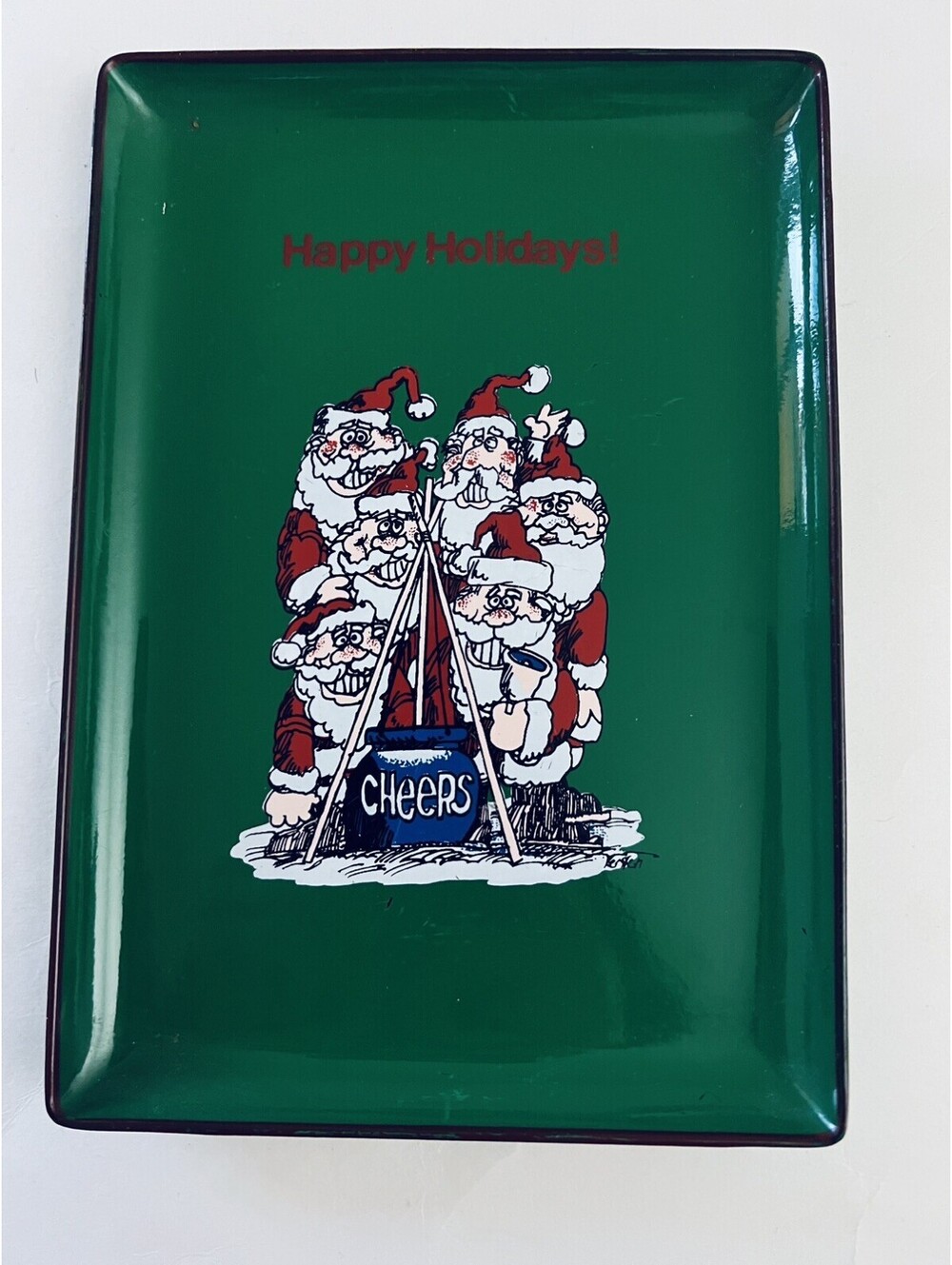 Vintage 1979 Enesco Kersten Brothers Happy Holidays Santa Metal Tray Japan
